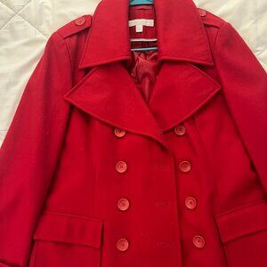 New York & Company Peacoat Red Wool Blend Double Breasted Pea Coat